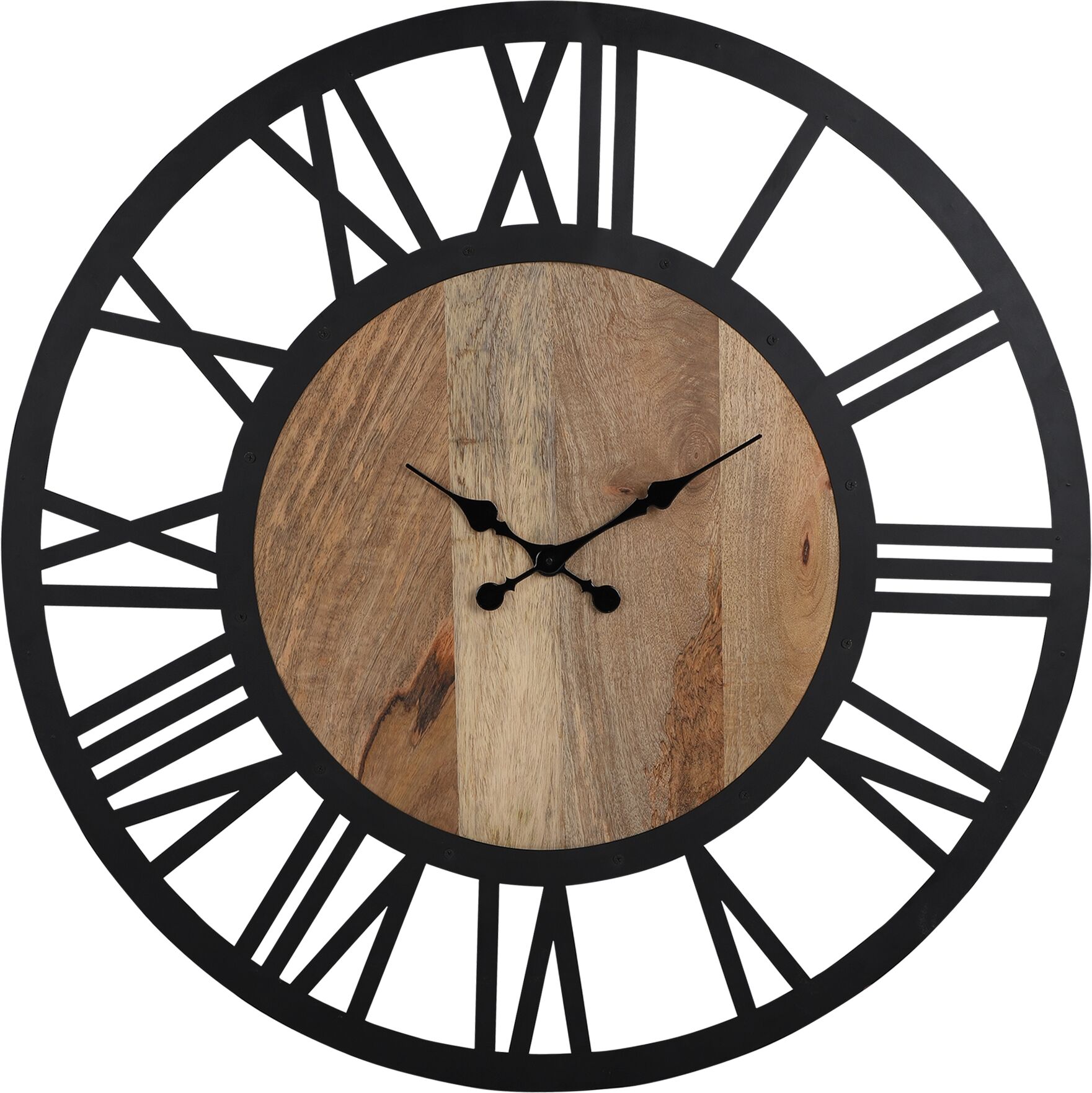 WOMO-DESIGN Reloj de pared redondo, Ø 92 x 5 cm, negro/naturaleza, hierro