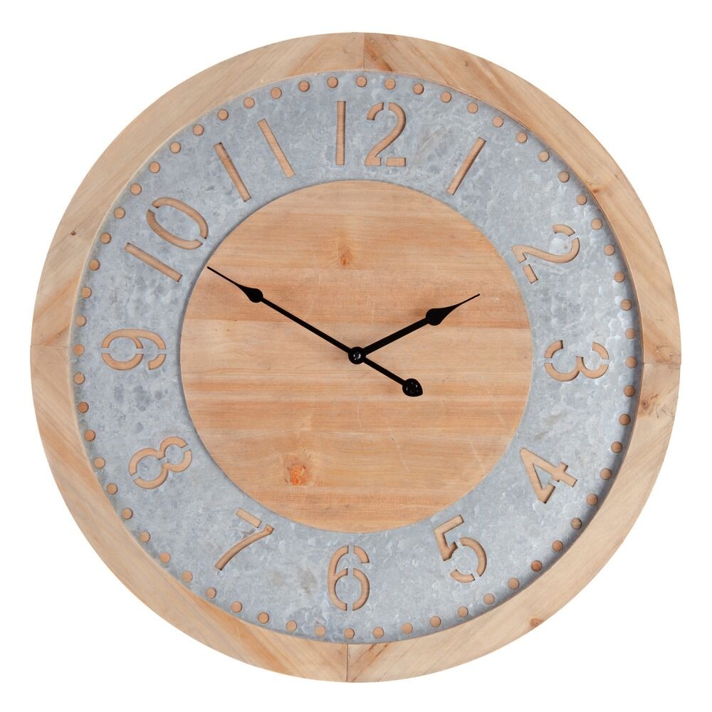 LolaHome Reloj con moldura de abeto natural y hierro de Ø 60 cm