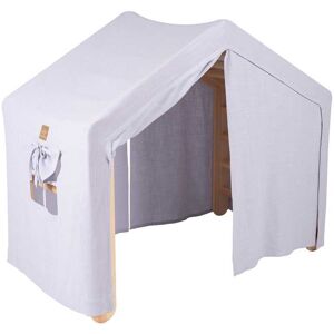 MeowBaby Casa grande con escalera plegable para niños natural, carpa gris-azul