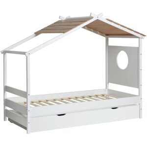 MueMue Cama cabaña + cama de arrastre madera blanco 90x190cm