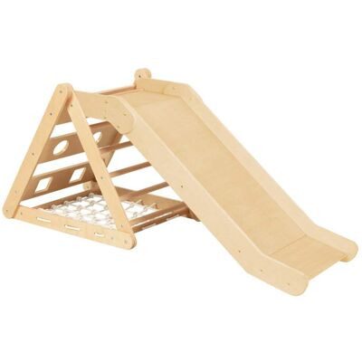 Sunny Triángulo de escalada con tobogán de madera, beige Sunny Triángulo de escalada con tobogán de madera, beige