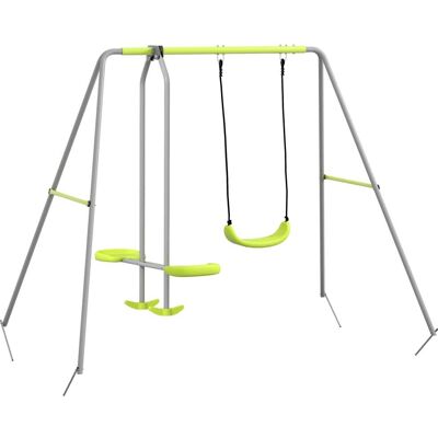 Outsunny Columpio infantil 255x160x180 cm gris y verde Outsunny Columpio infantil 255x160x180 cm gris y verde