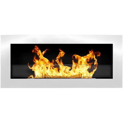 Chimenea de bioetanol divina fire blanca con cristal, 90x12x40 cm Chimenea de bioetanol divina fire blanca con cristal, 90x12x40 cm