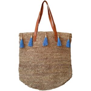 My Bliss Home Bolso de rafia con pompones azules, beige