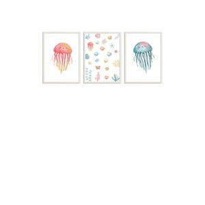 Crochetts Pack cuadros infantiles estampado océano y medusas multicolor 43x33
