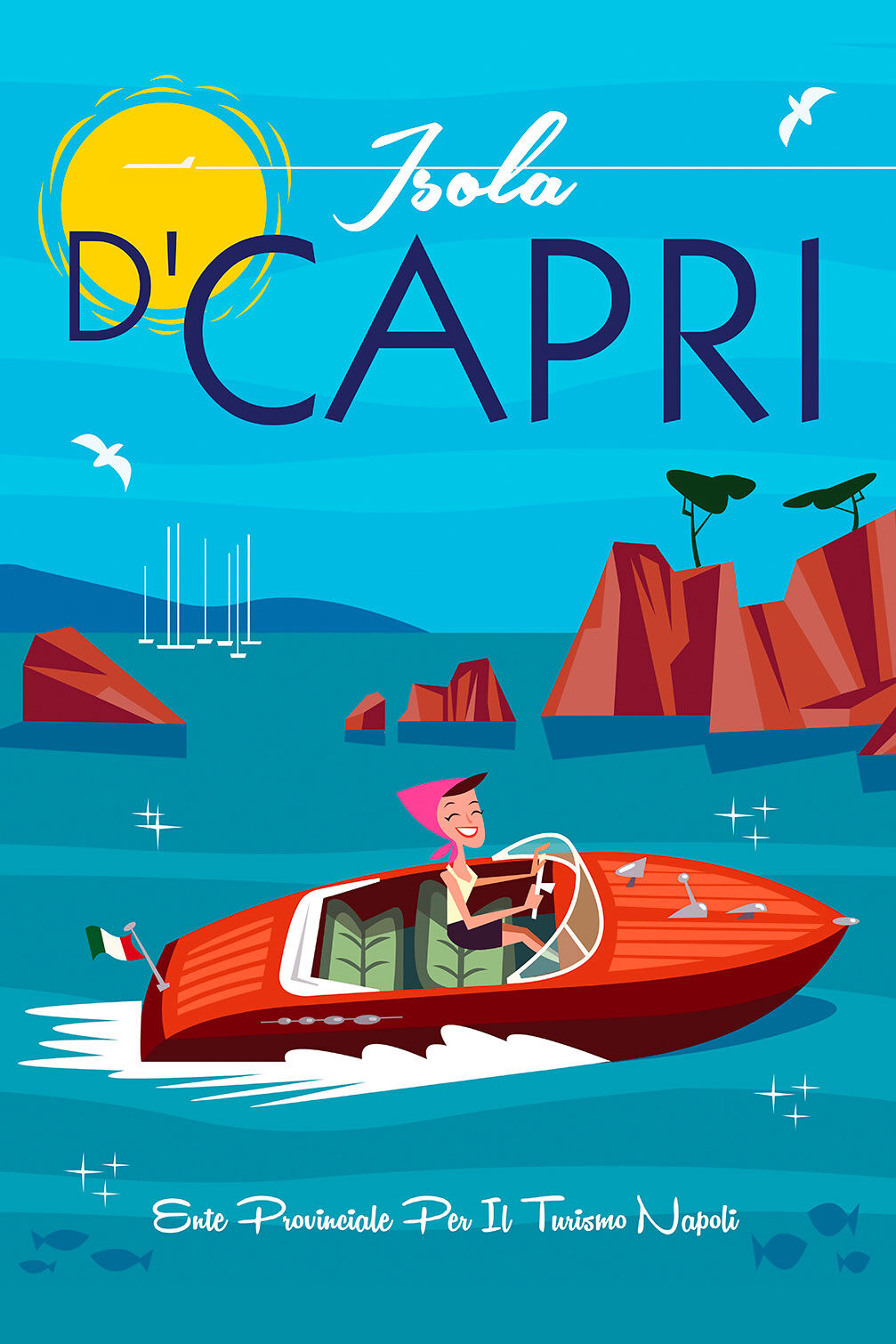 Hexoa Viaje de cuadro a capri impresión sobre lienzo 60x90cm