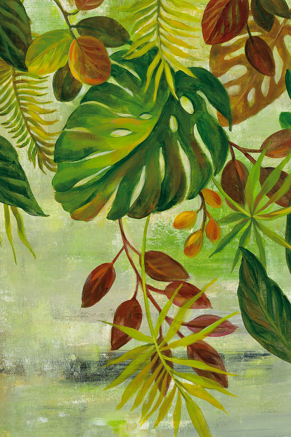 Hexoa Cuadro de follaje tropical impresión sobre lienzo 60x90cm
