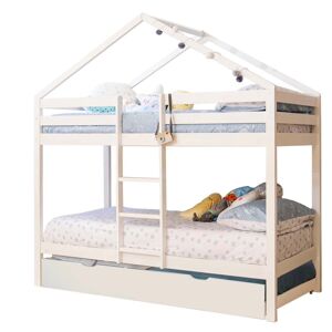 MueMue Litera casita + cama de arrastre madera blanco 90x190/90x190cm