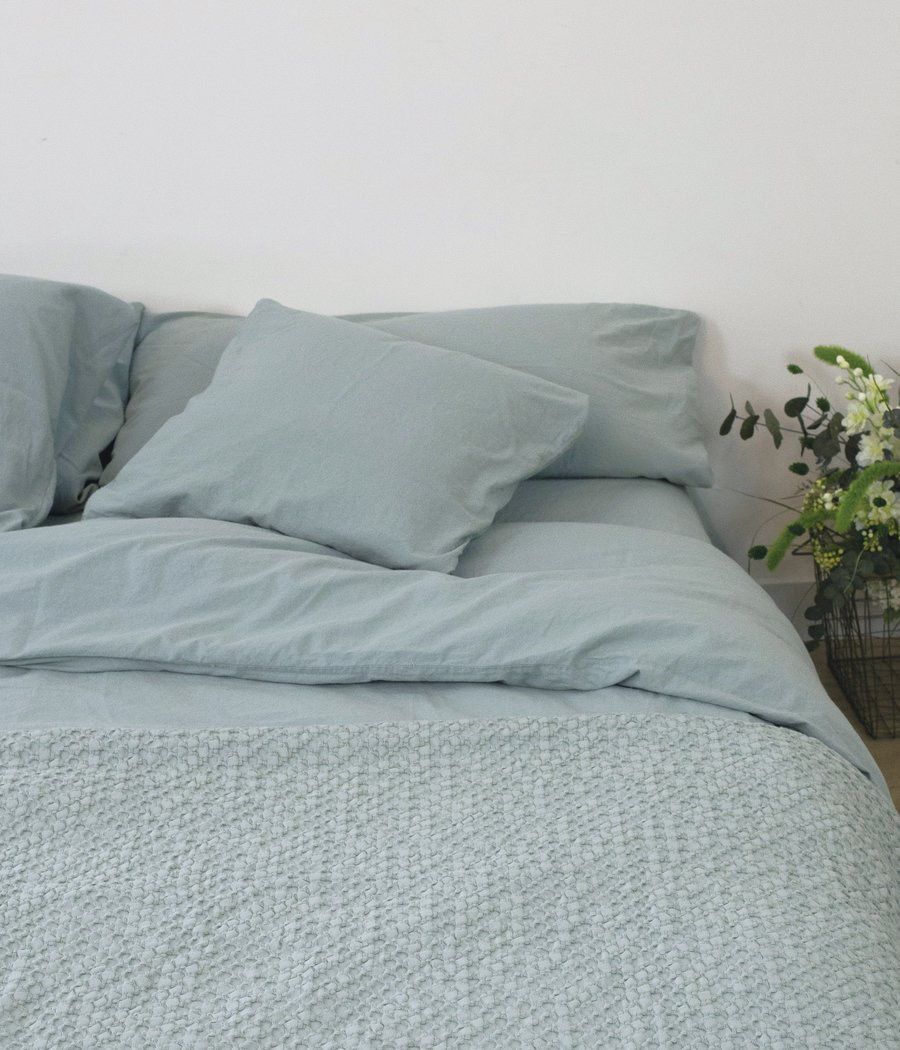 SI·SOM·DOS Sábana de punto 100% algodón verde para cama de 180 cm con almohadas