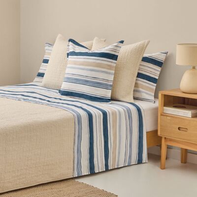 Textura Interiors Sábana de algodón 180 hilos rayas color azul. Cama 150-160cm Textura Interiors Sábana de algodón 180 hilos rayas color azul. Cama 150-160cm