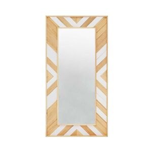Decowood Espejo de madera maciza en tono natural y blanco de 163x84cm