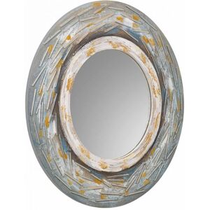 Wanderlust deco Espejo redondo de madera con relieve azul