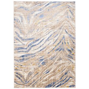 Tapiso Alfombra de salón ondas marrón claro azul crema beige 140 x 200 cm