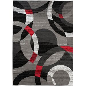 Tapiso Alfombra de salón gris negro rojo círculos 160 x 220 cm