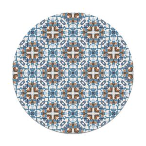 Home and Living Alfombra vinílica redonda estilo hidráulico oriental azul 150x150 cm