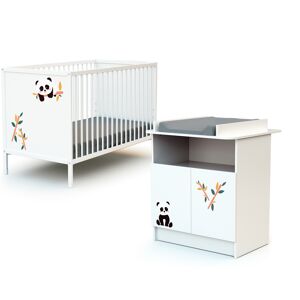 Webaby Cama y cambiador para la habitación del bebé panda en madera