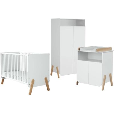 AT4 Set cama bebé, cambiador y armario en madera blanco y haya AT4 Set cama bebé, cambiador y armario en madera blanco y haya