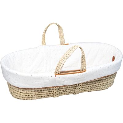 Sevira Kids Cesta para bebé con colchón funda y funda ajustable puntos dorados Sevira Kids Cesta para bebé con colchón funda y funda ajustable puntos dorados