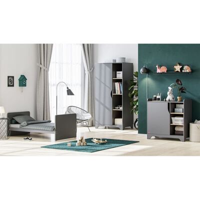 Vox Dormitorio completo cuna evolutiva paneles de melamina gris y madera Vox Dormitorio completo cuna evolutiva paneles de melamina gris y madera