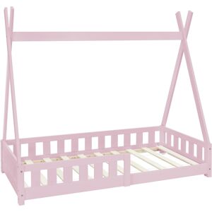 ML-Design Cama infantil tipi anticaída 160x80cm madera pino rosa casita