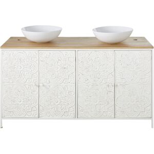 Maisons du Monde Mueble de lavabo doble, 4 puertas de mango y hojas de metal en relieve blancas