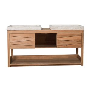 Wanda Collection Mueble doble de teca maciza 160 cm + 2 lavabos crema