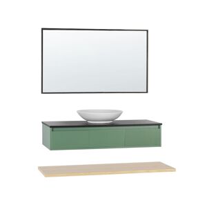 Beliani Mueble de baño con espejo verde madera clara negro