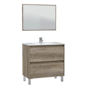HOMN Mueble de baño 2 cajones, espejo y lavabo PMMA, 80 cm