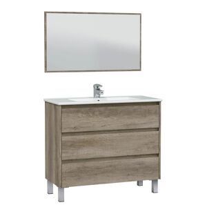 HOMN Mueble de baño 3 cajones con espejo, sin lavabo, 100 cm