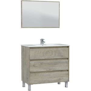 HOMN Mueble de baño 3 cajones con espejo, sin lavabo, 100 cm