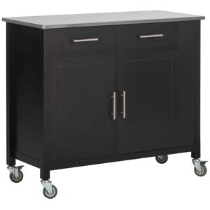 SoBuy Carrito de cocina con encimera en acero inoxidable metal negro