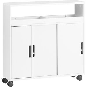 SoBuy Carrito estrecho de baño con 2 estantes y 2 bandejas madera blanco