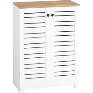 SoBuy Mueble auxiliar para baño con 2 estantes y 2 puertas madera blanco