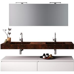 AQA DESIGN Mueble de baño de 7 piezas en melamina corten/blanco