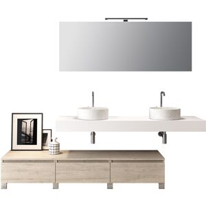 AQA DESIGN Mueble de baño de 9 piezas con doble lavabo en melamina blanco/roble