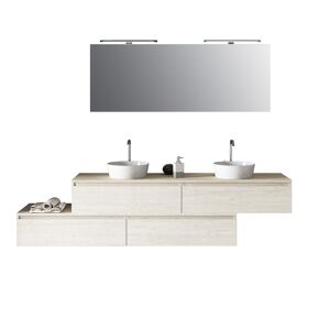 AQA DESIGN Mueble de baño de 9 piezas doble lavabo en melamina madera color beige