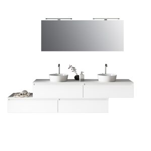 AQA DESIGN Mueble de baño de 9 piezas con doble lavabo en melamina blanca