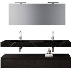 AQA DESIGN Mueble de baño de 7 piezas en melamina negro grafito/piedra de lava