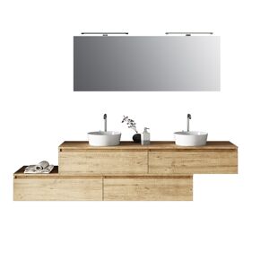 AQA DESIGN Mueble de baño de 9 piezas con doble lavabo en melamina roble miel