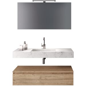 AQA DESIGN Mueble de baño 5 piezas en melamina mármol de carrara/roble miel