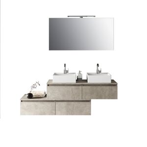 AQA DESIGN Mueble de baño de 8 piezas doble lavabo en melamina color beige piedra