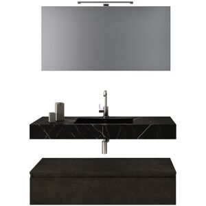 AQA DESIGN Mueble de baño de 5 piezas en melamina negro grafito/piedra de lava