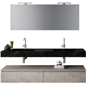 AQA DESIGN Mueble de baño de 7 piezas en melamina negro grafito/beige piedra