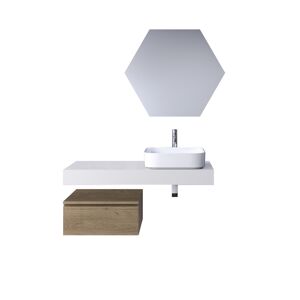 AQA DESIGN Mueble de baño de 4 piezas en melamina blanca/roble miel