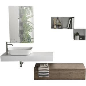 AQA DESIGN Mueble de baño de 4 piezas en melamina blanca/roble miel