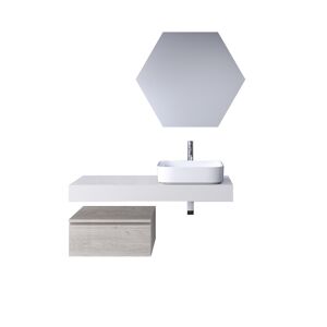 AQA DESIGN Mueble de baño de 4 piezas en melamina madera blanco/beige