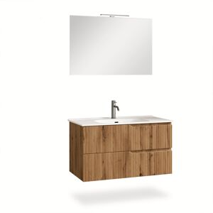 AQA DESIGN Mueble de baño de 4 piezas en mdf roble