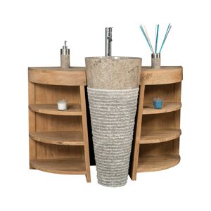Wanda Collection Mueble para cuarto de baño de teca 120 cm + lavabo gris