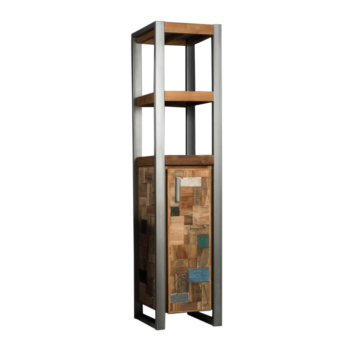 Wanda Collection Mueble columna para cuarto de baño teca metal 190 cm