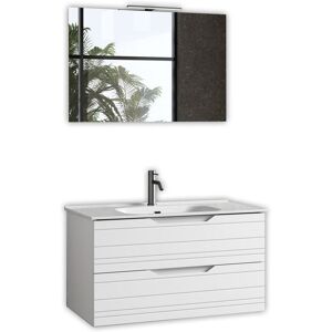 AQA DESIGN Mueble de baño con espejo de 4 piezas en mdf blanco mate AQA DESIGN Mueble de baño con espejo de 4 piezas en mdf blanco mate